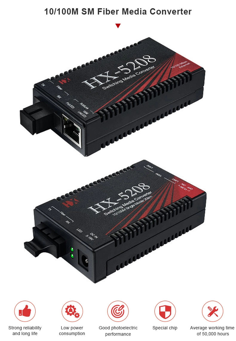 10/100MB Single Mode 20km Fiber Optic Media Converter