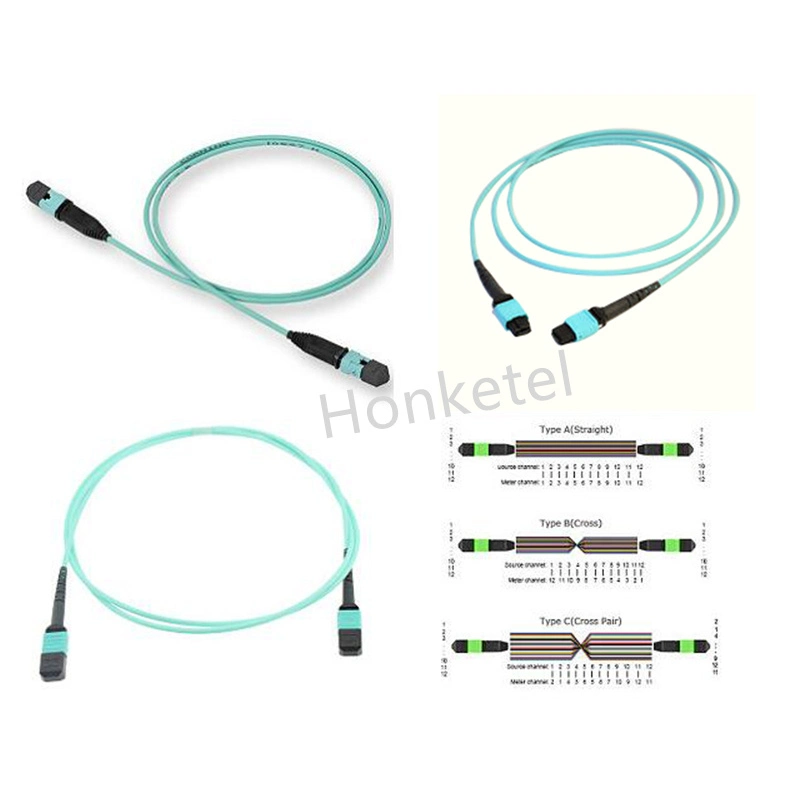 Om4 24 Core MPO MTP-LC Fiber Optic Cord 0.9mm Fanout Low Insertion Loss Polarity B Key up-Key up Trunk Fiber Optic Cable